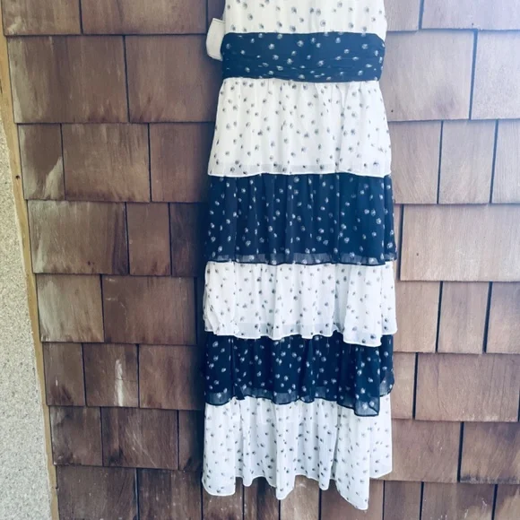 1.state Womens Colorblocked Tiered Maxi Dress New Ivory Dark Indigo Size 10 NWT - Picture 17 of 17